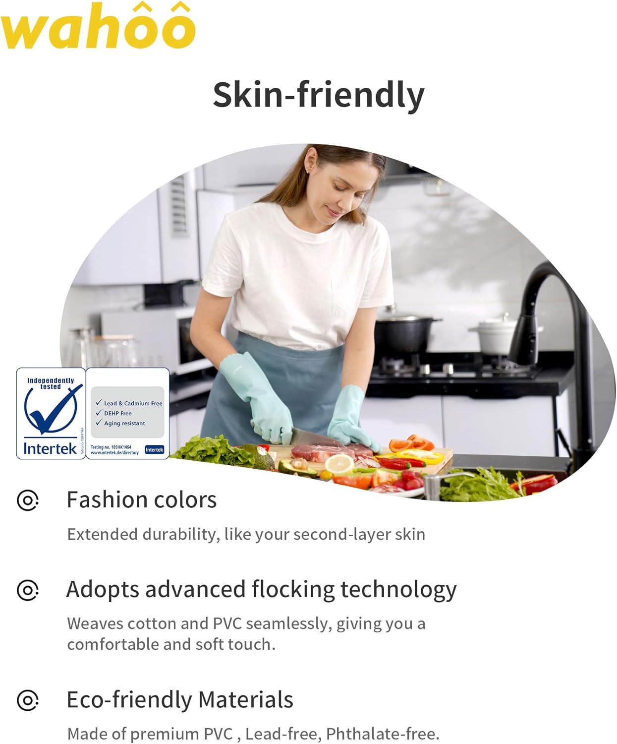 LANON wahoo Skin-Friendly Dishwashing Kitchen Gloves, Reusable