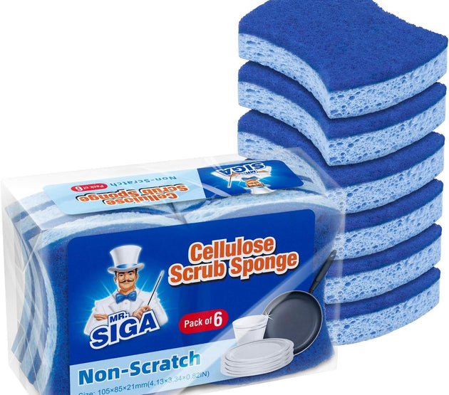 MR.SIGA Non-Scratch Cellulose Scrub Sponge 12 Pack